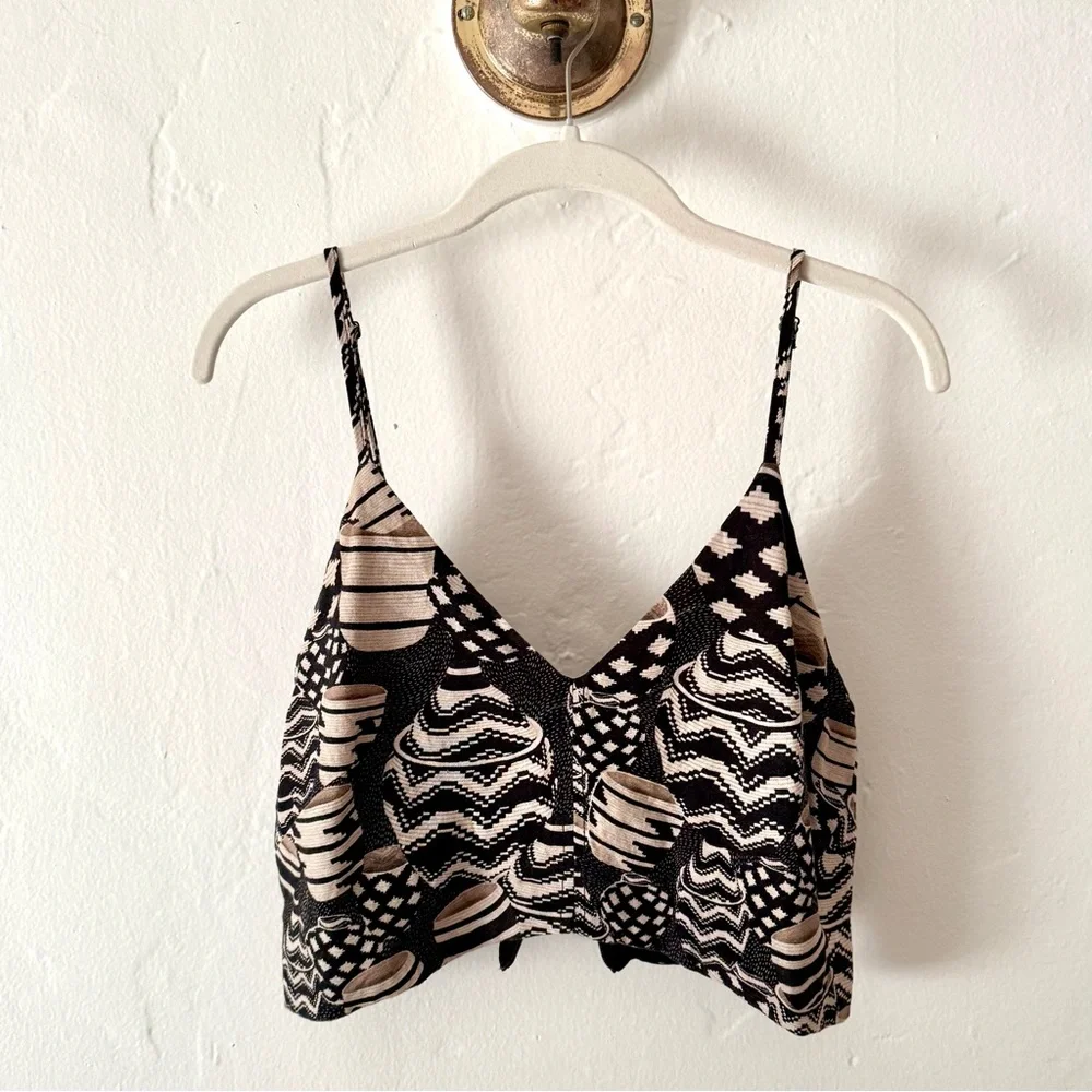 Black and Beige Patterned Crop Top - Picture 1 of 6